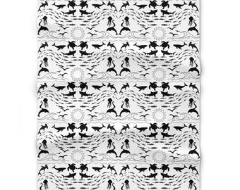 Manta Sea Life en blanco y negro, manta inspirada en la playa