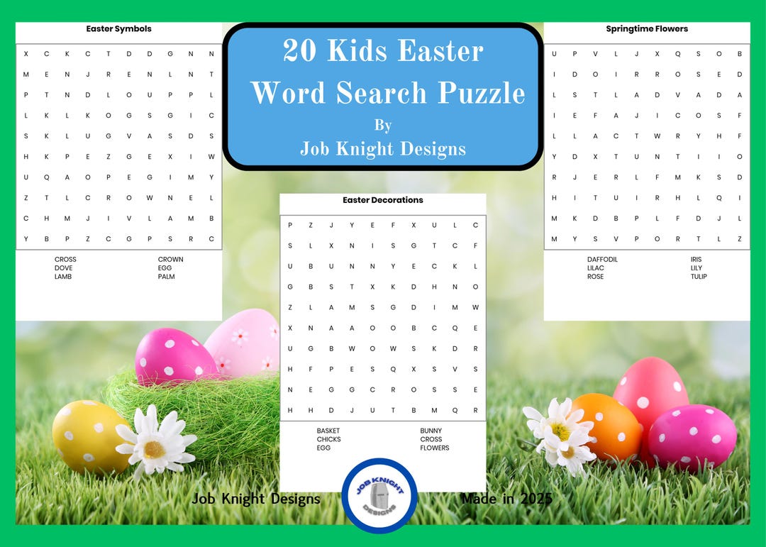 20 Kids Easter Word Search Puzzles: Printable Games (PDF) - Etsy