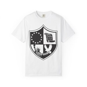 American History Shield T-Shirt – Liberty Bell, Eagle, Declaration (1776-2026)