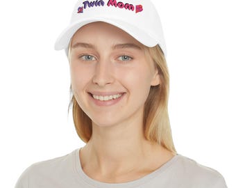Embroidered Twin Mom Baseball Cap, White Cotton, Red Bow Car Accent