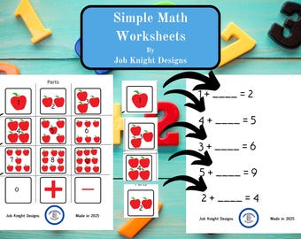 Addition Subtraction Worksheets, Kindergarten 1st Grade Math (Digital Download)