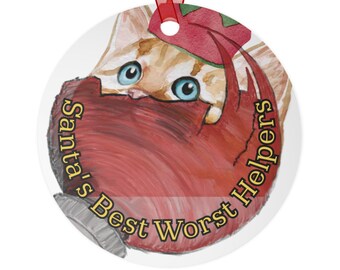 Funny Tabby Cat Christmas Ornament, Santa's Greatest Worst Helpers