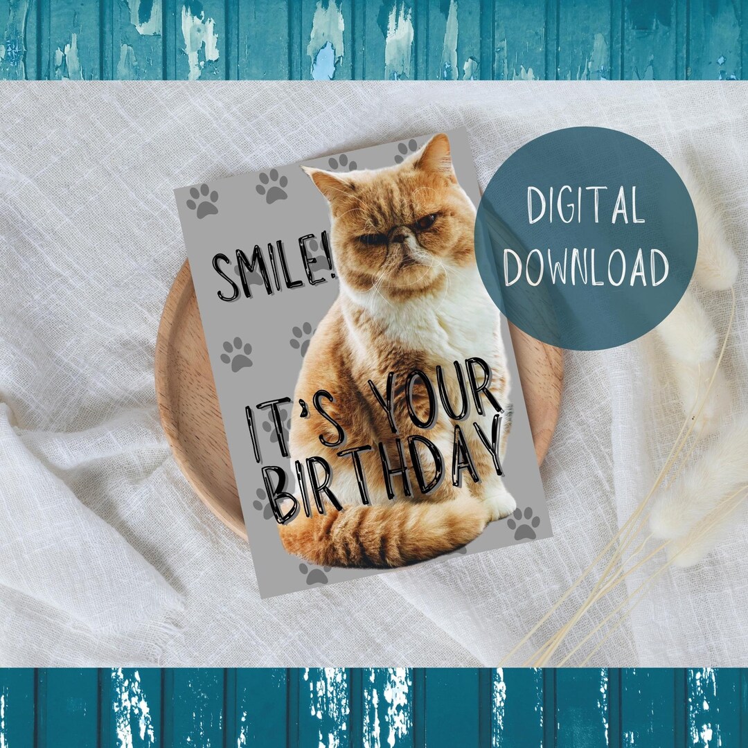 HAPPY BIRTHDAY CAT Printable Birthday Card Instant Download - Etsy