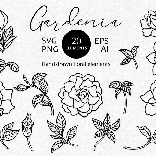 Gardenia flowers and leaves SVG for cricut