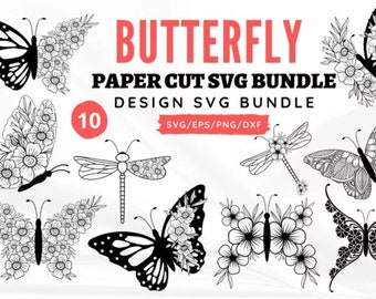 Butterfly Paper Cut Svg Bundle, Butterfly Flowers Svg