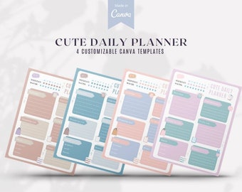 4 Cute Daily Planner Canva Templates digital download