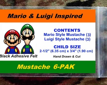 Mario & Luigi-inspirerat filtmustaschset i barnstorlek - 6-pack