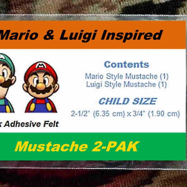 Mario & Luigi Character Inspired Child Size Fake Mustache Set, Black Adhesive Felt Mustaches, 6-PAK Fake Mustaches