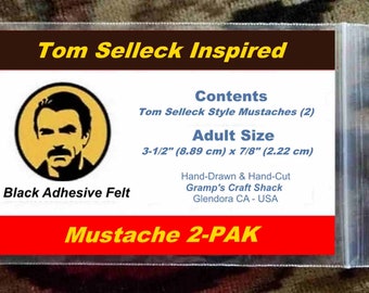 Tom Selleck Inspired Adult Size Fake Mustache 2-PAK Set, Black Adhesive Felt Mustache, Party Mustache, Mustache Disguise