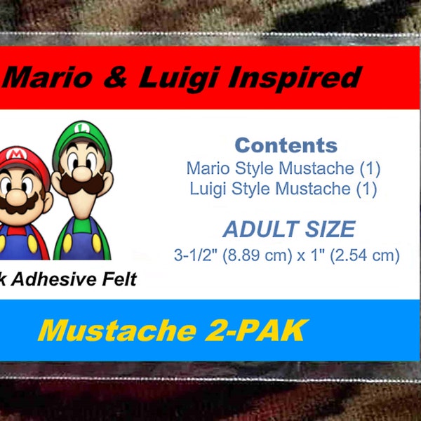 Adult Size Mario & Luigi Character Inspired Fake Mustache Set, Black Adhesive Felt Mustache, Party Mustache, Mustache Disguise