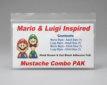 Mario & Luigi-inspirerad mustaschkombination, svarta självhäftande filtmustascher, 4-PAK konstgjorda mustascher