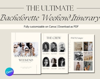 25 Page Bachelorette Itinerary Digital Template | Complete Bachelorette Planner | Edit on Canva | Custom for Mobile, Desktop, Modern Neutral