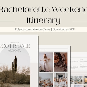 Bachelorette Itinerary Digital Template | Complete Bachelorette Planner | Edit on Canva | Customizable for Mobile, Desktop, Modern Neutral