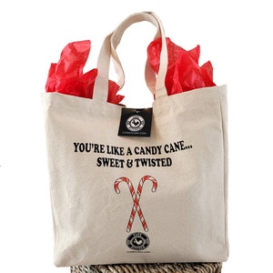 Funny Heavy Canvas Gift Bag perfect for Sassy Holiday gifts, birthdays, wedding, showers, and hostess gifts. Measures 13H x12Wx5D Sweet & Twisted