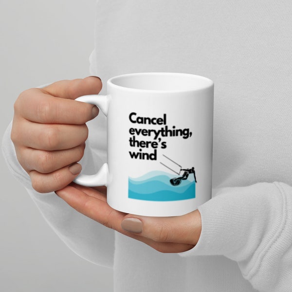 Kitesurfing kitesurf mug | Kiteboarding kiteboard cup | Kite surfing | Surf surfer surfen geschenk mug | White grey soft