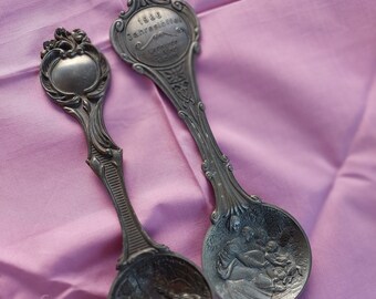 German %95 Zinn (Pewter) Jahreslöffel Leonardo da Vinci Decorative Spoon, 1980's Vintage Collectible Spoon