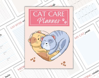 Rastreador de salud para gatos imprimible, Planificador de cuidado de mascotas en PDF, Registro de visitas al veterinario y medicación