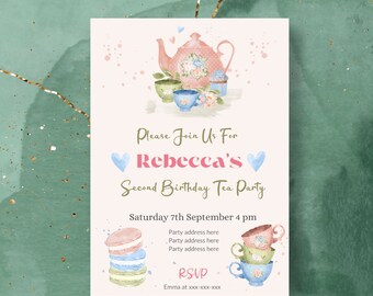 Tea Party Invitation | Tea Party Birthday Invitation | Personalized For You and sent as a digital file in PDF & JPG you can send or print