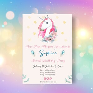 Unicorn Birthday Party Invitation - Personalized For You, Pink Unicorn Invitations, Unicorn Invites, Unicorn Party, Kid&#39;s Party Invitations