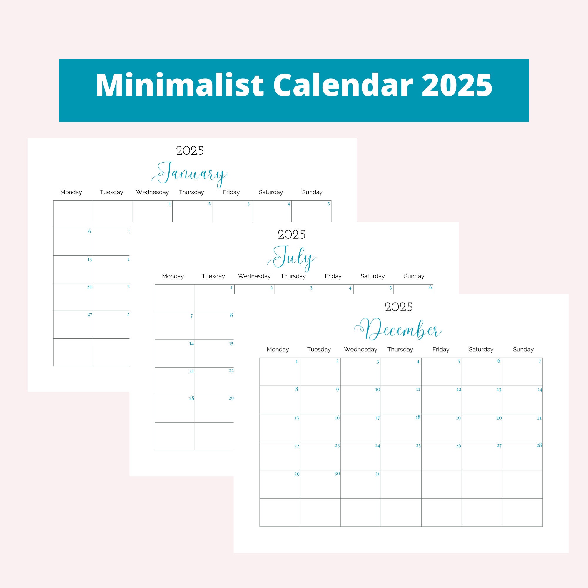 2025 Calender, Minimalist Calendar, Printable Calendar, Blank Calendar ...