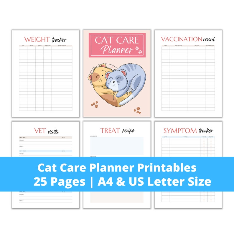 Cat Care Planner Printable Instant Download US Letter & A4 - Etsy