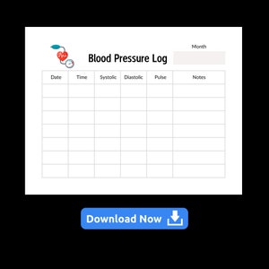Blood Pressure Log | Daily Blood Pressure | Hypertension Tracker | Medical Vitals  | High & Low Blood Pressure Log | US Letter Printable