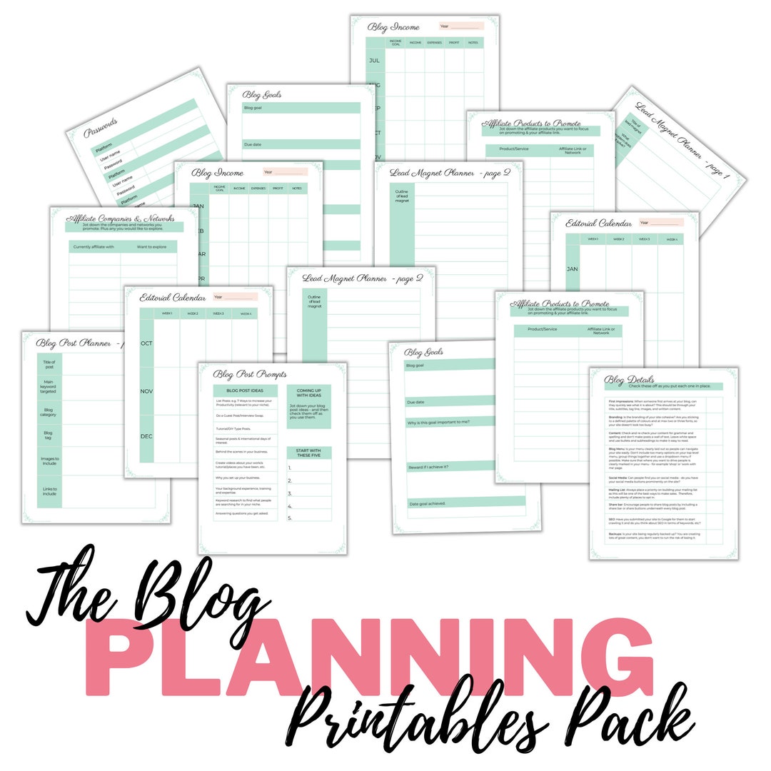 Blog Planner Printables Pack, Soft Green | Blog Planner, Editorial Calendar, Blogging Tips, Blog ...