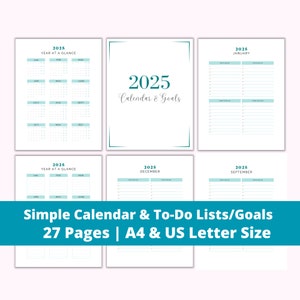 2025 Calendar - Simple Design - Printable Calendar, Blank Calendar, 12 month calendar, 2025 Desk Calendar, Family Calendar, Goals/To-Do List