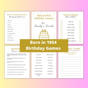 Born in 1954 Birthday Party Games, 1954 Birthday Games, 1954 Trivia Quiz and Party Games, Gift for Her, Gift for Him, Printable Games
