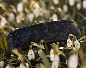 Black Floral Martingale Dog Collar: Lightweight Gothic Style "MORANA"