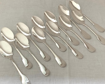Christofle Paris: set of 12 individual silver-plated sauce spoons, Cluny model