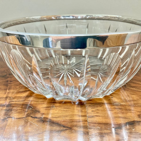 Crystal fruit bowl with solid silver frame