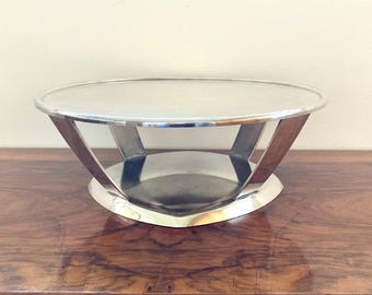 Sambonet: spectacular large silver-plated round plateau on a foot, centerpiece, Art Deco style