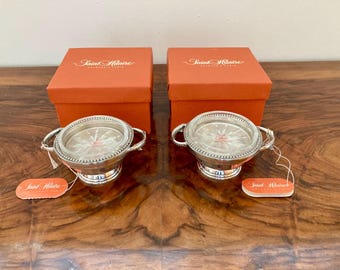 Saint Hilaire: two silver-plated caviar serving sets, with hand-blown crystal dish