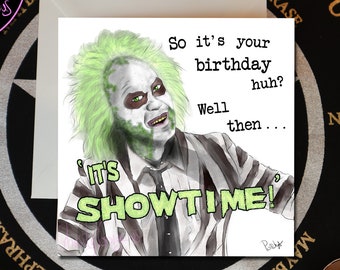 Beetlejuice Card - With Green Glitter - 80s - Tim Burton - Film - Horror - Birthday Greeting Card