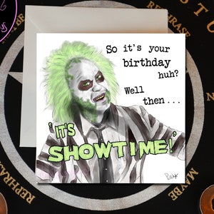 Carte Beetlejuice - With Green Glitter - Années 80 - Tim Burton - Film - Horreur - Carte de voeux d'anniversaire