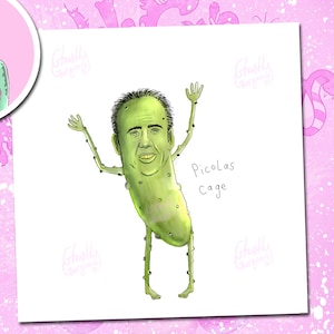 Carte Picolas Cage - Carte idiote de jeu de mots avec légumes - Carte blague drôle - Acteur Nicolas Cage - Carte de jeu de mots