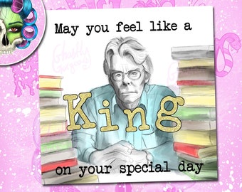 Stephen King Card - With Gold Glitter! - Cards for book worms - Horror fans - Book card - Cards for readers - Book worm Cards - Author