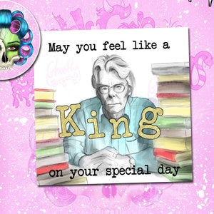Stephen King Card - Con glitter oro! - Biglietti per amanti dei libri - Appassionati di horror - Biglietto di lettura - Biglietti per lettori - Biglietti per amanti dei libri - Autore