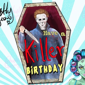 Michael Myers Birthday - Halloween Movie card - Cards for horror fans - Coffin Cards - scary cards - funny humour gifts -