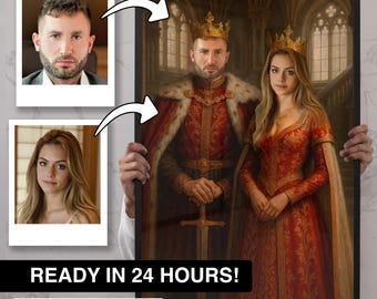 King & Queen Personalized Royal Portrait – Customizable Couple Artwork, Classical Art Print | Anniversary, Wedding or Valentine’s Gift