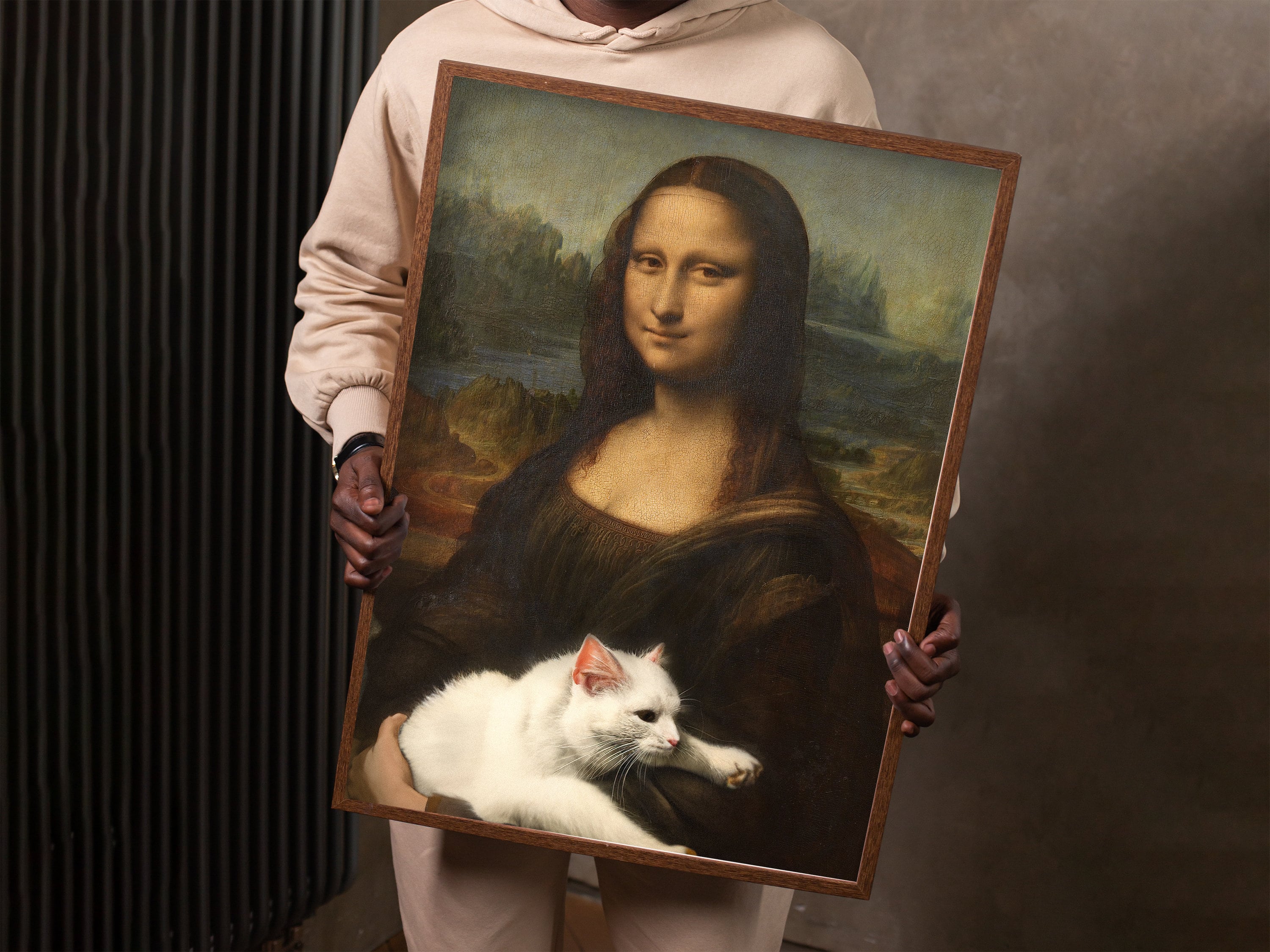 Mona Lisa With a Cat | Modern Classical Art Print, Funny Wall Art
