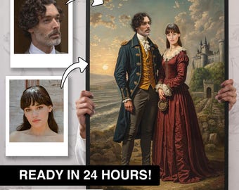 The Lovers’ Kingdom, Personalized Romantic Portrait in Renaissance Style, Romantic Gift for Couples, gift for him or her, Anniversary Gift
