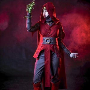 Nightsister Merrin Cosplay Costume Star Wars Jedi: Fallen Order Size M Red Halloween Witch Hood Handmade Linen EVA foam faux leather game