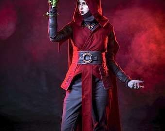 Nightsister Merrin Cosplay Costume Star Wars Jedi: Fallen Order Size M Red Halloween Witch Hood Handmade Linen EVA foam faux leather game