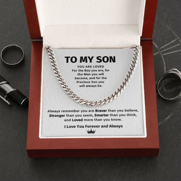 To My Son Cuban Chain Necklace, Cuban Link Chain for Son, Mom Dad to Son Gifts, Son Birthday, Support Gifts for Son from Mom and Dad