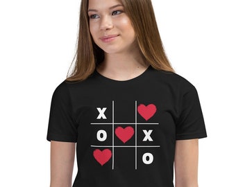 Tic tac toe hearts t shirt, Valentine's Day tee, Valentine, heart, love, Youth Short Sleeve T-Shirt