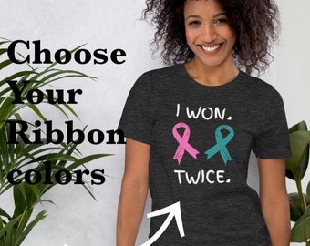 I won; twice cancer survivor t shirt, Choose your ribbon color, all colors available, custom, customizable, Unisex t-shirt