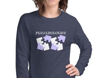 Puzzleologist long sleeved tee, funny puzzle lover gift tee, puzzles, games, jigsaw, Unisex Lightweight Long Sleeve Tee