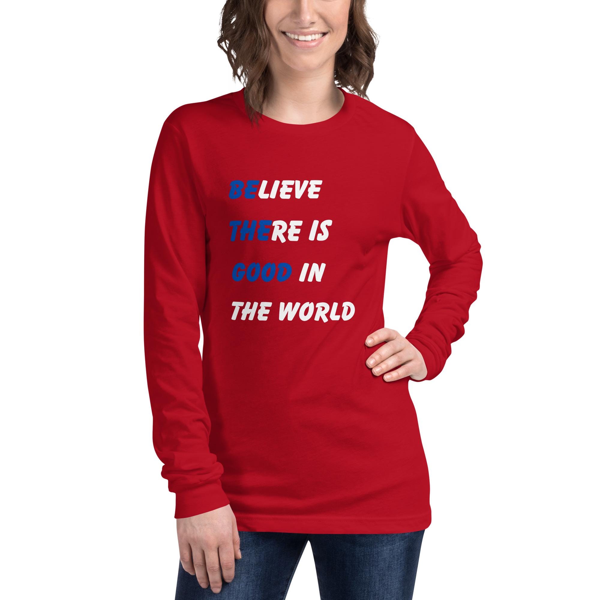 "Be The Good" Long Sleeve T-Shirt - Inspirational Message, 100% Cotton, Navy Blue, Sizes S-5XL